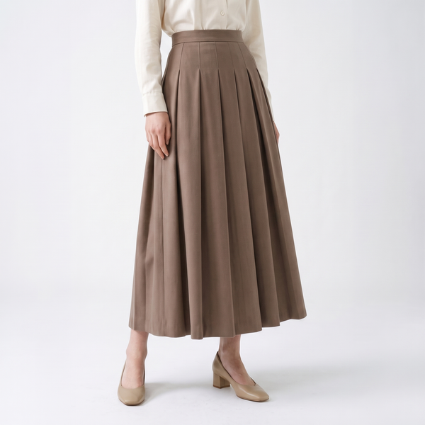 Pleated A-Line Wool-Blend Maxi Skirt – High Waist