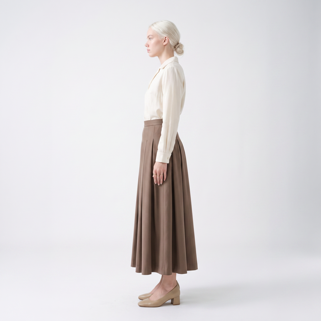 Pleated A-Line Wool-Blend Maxi Skirt – High Waist