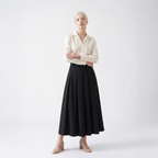 Pleated A-Line Wool-Blend Maxi Skirt – High Waist