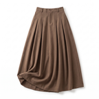 Pleated A-Line Wool-Blend Maxi Skirt – High Waist