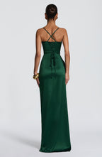 Emerald Green Backless Maxi Dress – Elegant Open Back Evening Gown | Meave & Ivy