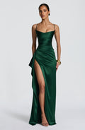 Emerald Green Backless Maxi Dress – Elegant Open Back Evening Gown | Meave & Ivy