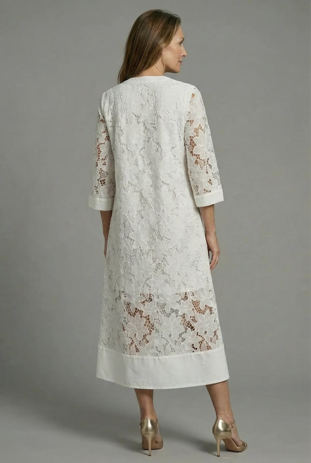 Embroidered Lace Detail Midi Dress - Relaxed Elegant Everyday Fit | Meave & Ivy