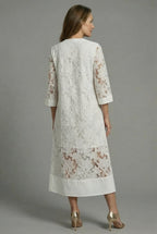 Embroidered Lace Detail Midi Dress - Relaxed Elegant Everyday Fit | Meave & Ivy