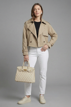 Khaki Cropped Trench Coat - Lightweight Casual Outerwear | Meave & Ivy
