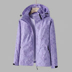 Women's Waterproof Windproof Jacket with Hood – Leaf Print Rain Jacket