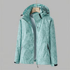 Women's Waterproof Windproof Jacket with Hood – Leaf Print Rain Jacket