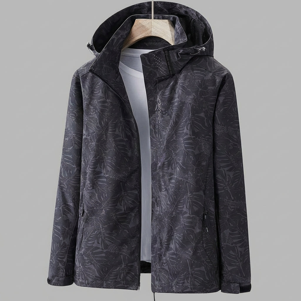 Women's Waterproof Windproof Jacket with Hood – Leaf Print Rain Jacket