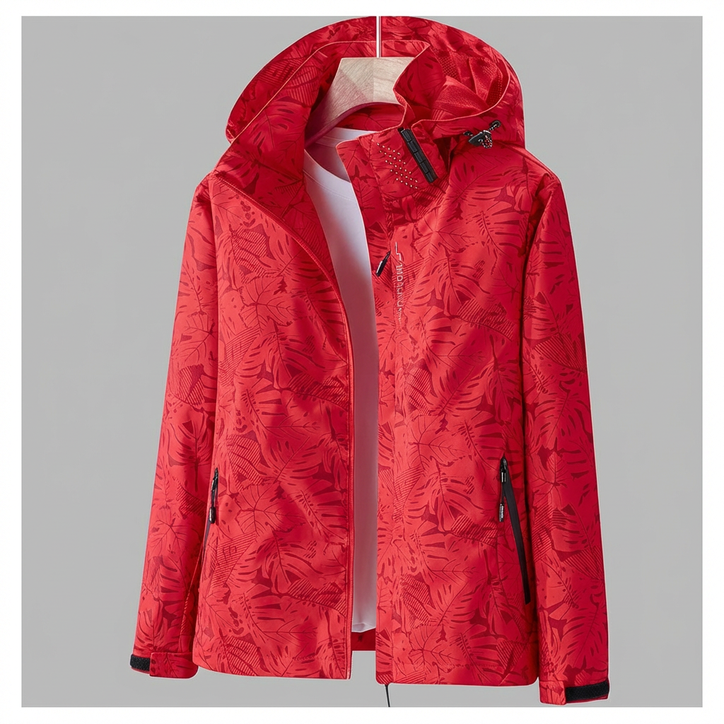 Women's Waterproof Windproof Jacket with Hood – Leaf Print Rain Jacket