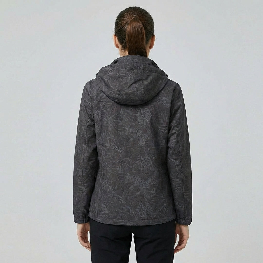 Women's Waterproof Windproof Jacket with Hood – Leaf Print Rain Jacket