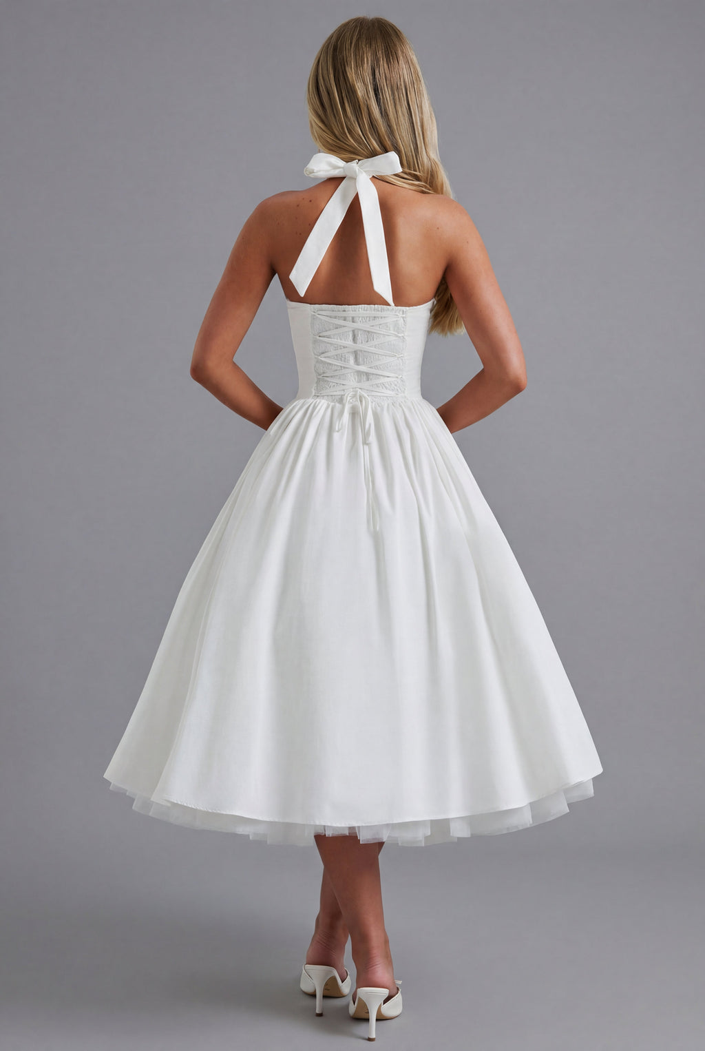 A-Line Halter Midi Dress - Elegant Occasion Wear | Meave & Ivy