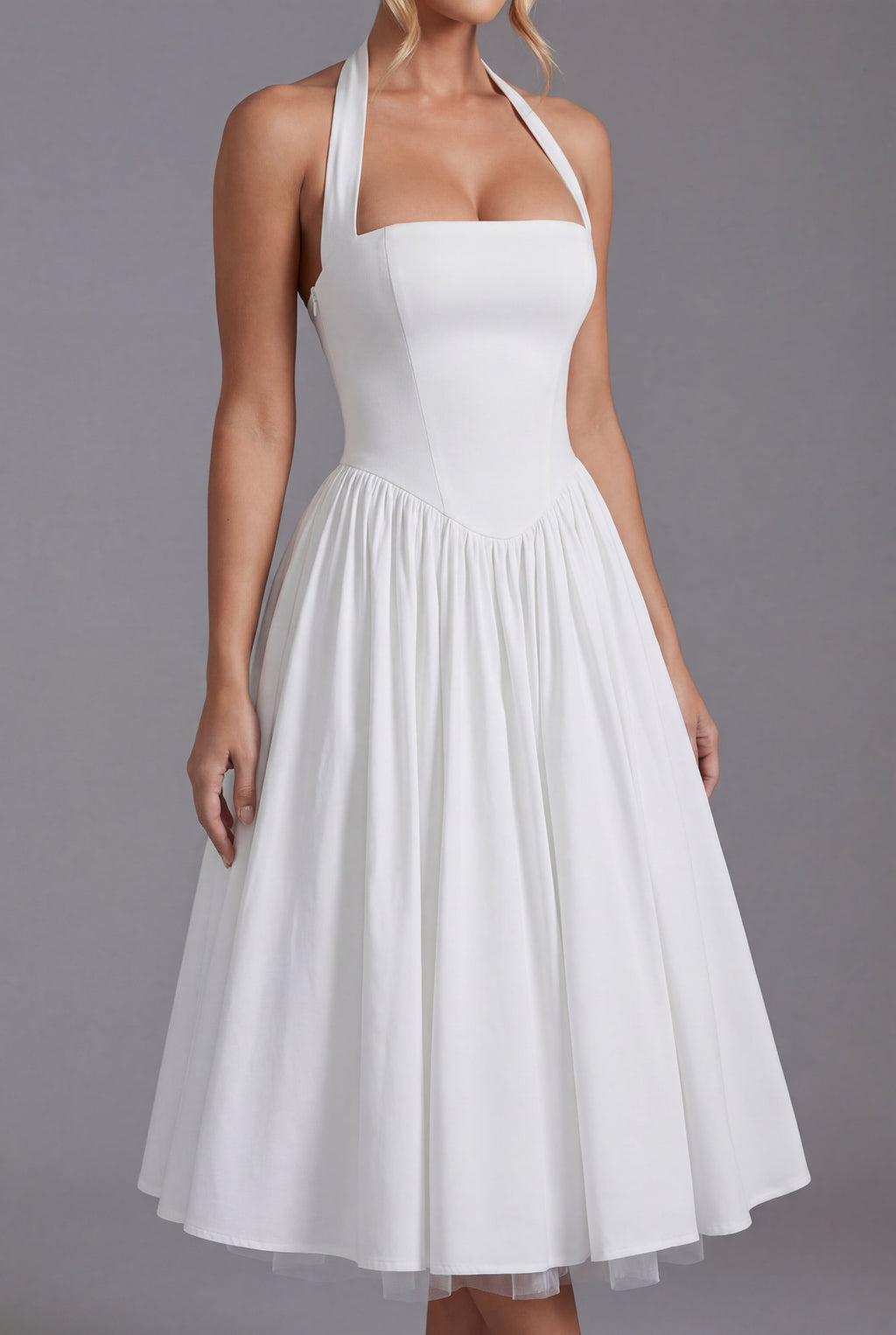 A-Line Halter Midi Dress - Elegant Occasion Wear | Meave & Ivy