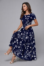 Floral Crew Neck Short Sleeve Midi Dress - Elegant Occasion Wear | Meave & Ivy