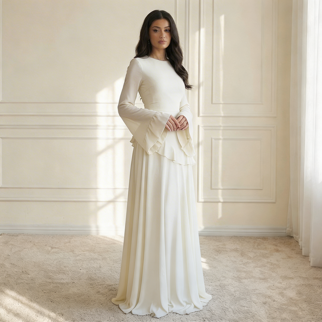 Ruffle Maxi Dress with Flare Sleeves – Women's Elegant Occasion Dress