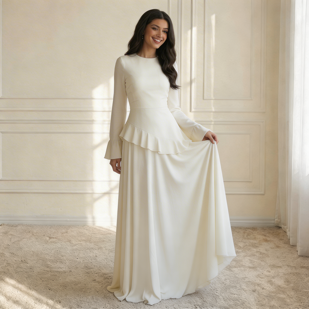 Ruffle Maxi Dress with Flare Sleeves – Women's Elegant Occasion Dress