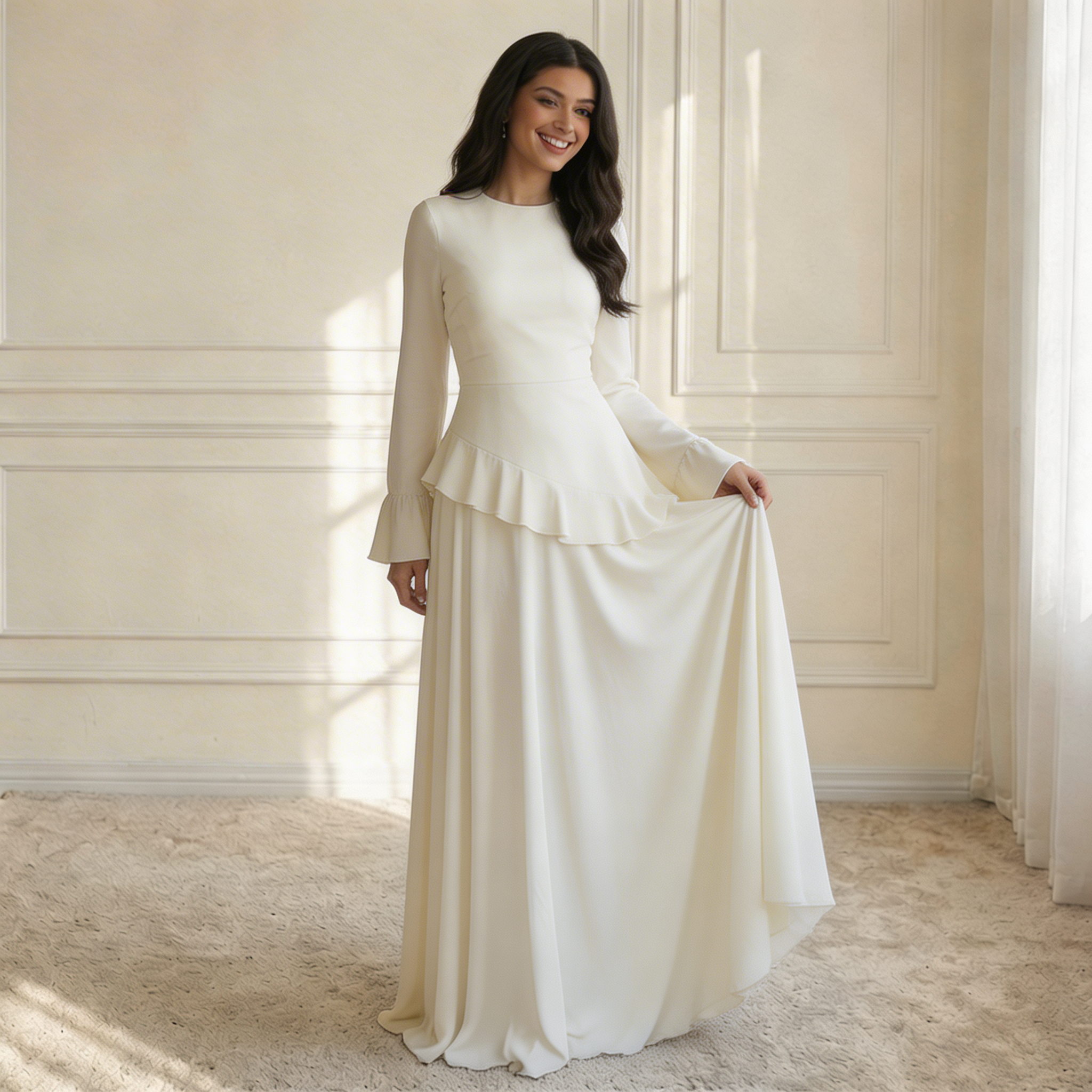 Ruffle Maxi Dress with Flare Sleeves – Women's Elegant Occasion Dress