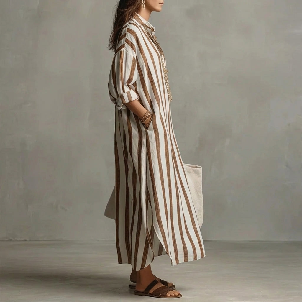 Striped Maxi Dress with Relaxed Fit – Vertical Stripe Summer Dress