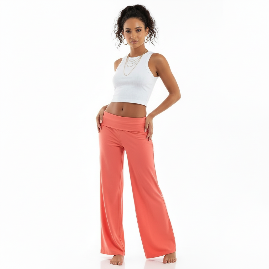 Women's High Waist Wide Leg Trousers with Stretch – Elastic Waistband