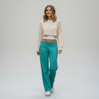 Women's High Waist Wide Leg Trousers with Stretch – Elastic Waistband