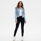 Military Denim Jacket with Decorative Buttons – Women's Statement Jacket
