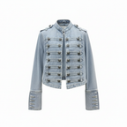 Military Denim Jacket with Decorative Buttons – Women's Statement Jacket