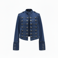 Military Denim Jacket with Decorative Buttons – Women's Statement Jacket