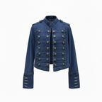Military Denim Jacket with Decorative Buttons – Women's Statement Jacket