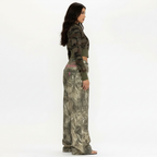 Camo Wide Leg Jeans with Pink Embroidery – Statement Streetwear Jeans
