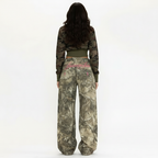 Camo Wide Leg Jeans with Pink Embroidery – Statement Streetwear Jeans