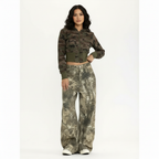 Camo Wide Leg Jeans with Pink Embroidery – Statement Streetwear Jeans