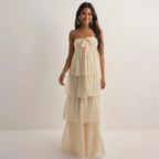 Strapless Summer Dress with Layered Skirt & Adjustable Bow – Chiffon Look Sundress