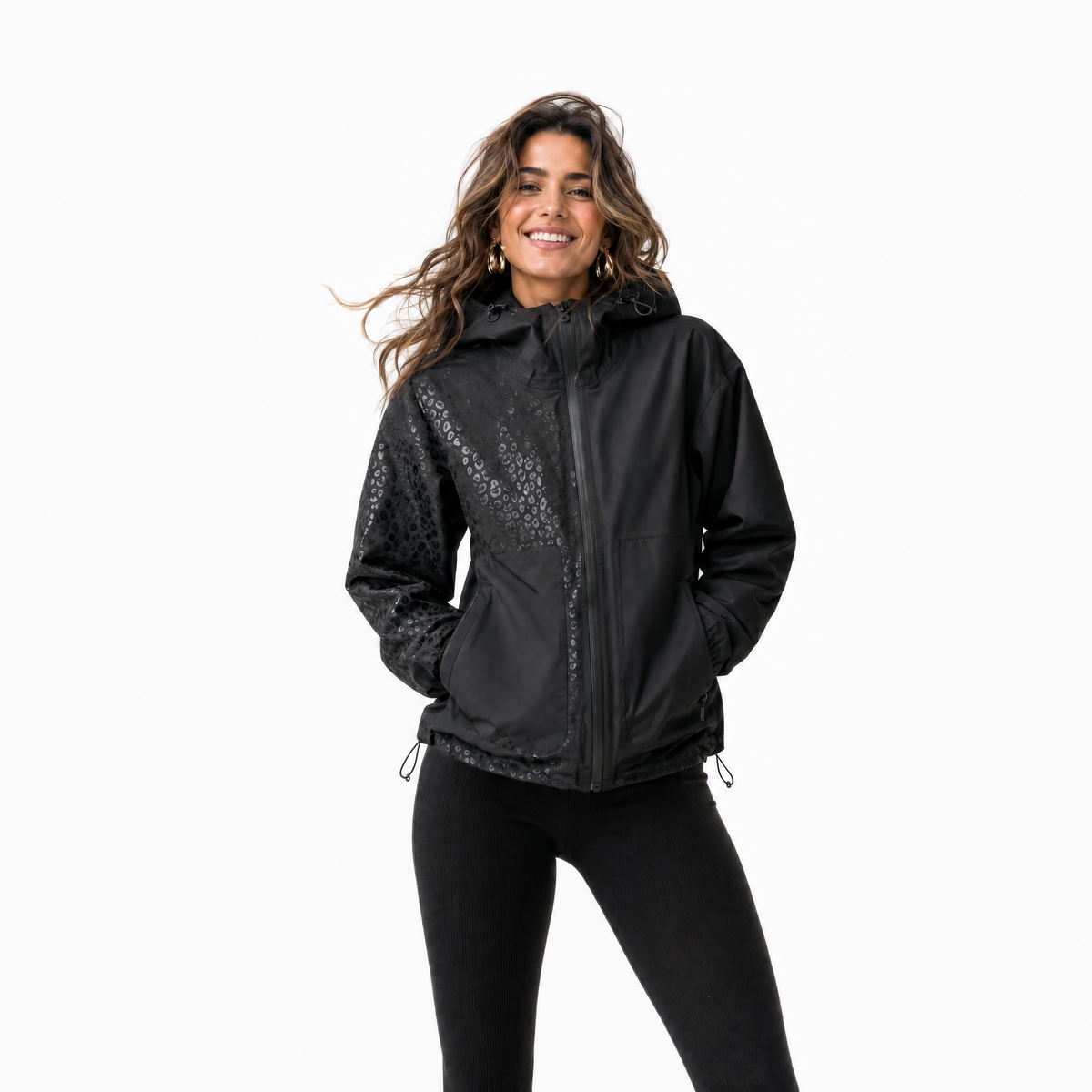 Women's Hooded Rain Jacket with Hidden Leopard Print – Water-Repellent