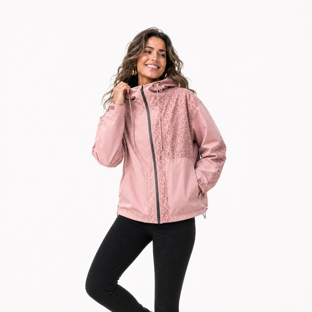 Women's Hooded Rain Jacket with Hidden Leopard Print – Water-Repellent