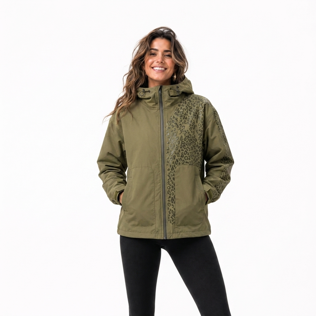 Women's Hooded Rain Jacket with Hidden Leopard Print – Water-Repellent