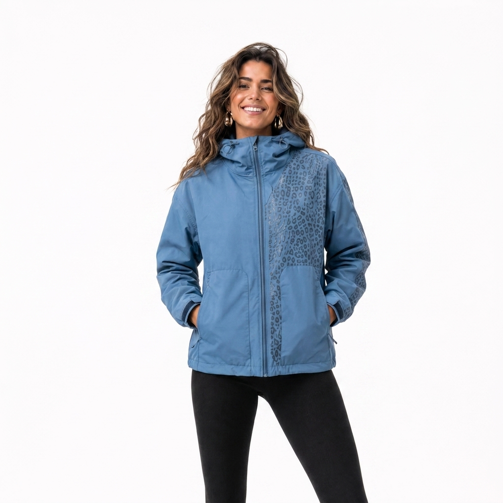 Women's Hooded Rain Jacket with Hidden Leopard Print – Water-Repellent