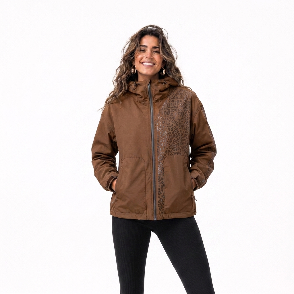 Women's Hooded Rain Jacket with Hidden Leopard Print – Water-Repellent