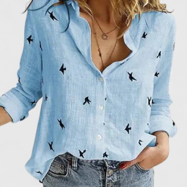 Linen Button-Down Shirt with Lapel Collar