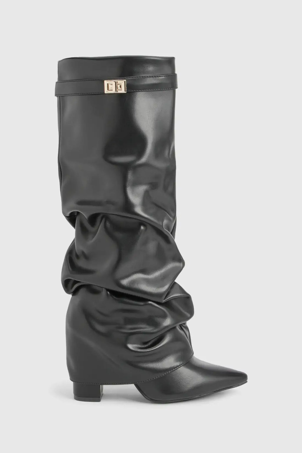 Slouch Boots with Low Heel & Pointed Toe – Women's Ruched Boots