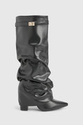 Slouch Boots with Low Heel & Pointed Toe – Women's Ruched Boots