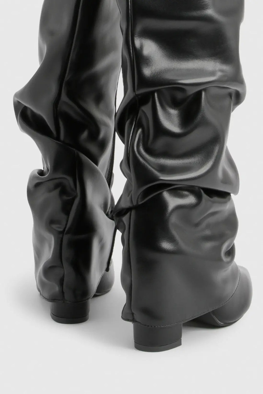Slouch Boots with Low Heel & Pointed Toe – Women's Ruched Boots