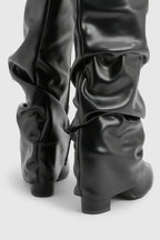 Slouch Boots with Low Heel & Pointed Toe – Women's Ruched Boots