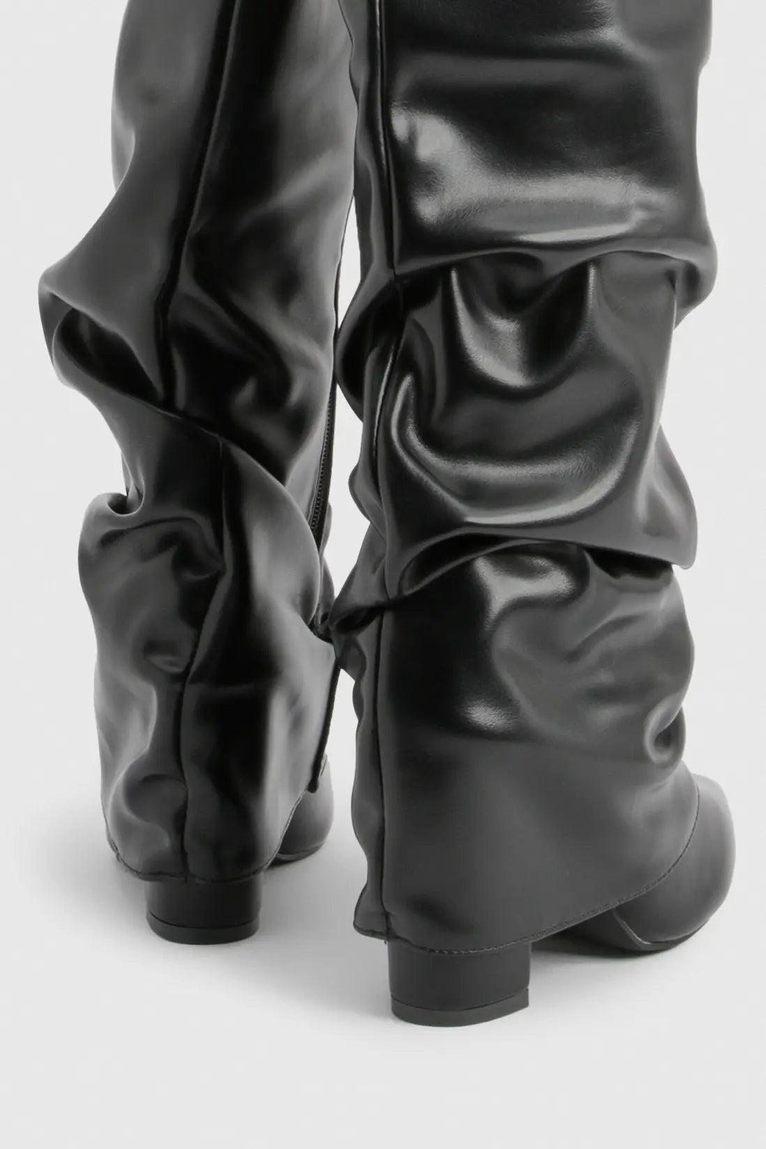 Slouch Boots with Low Heel & Pointed Toe – Women's Ruched Boots