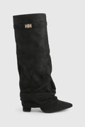 Slouch Boots with Low Heel & Pointed Toe – Women's Ruched Boots