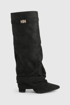Slouch Boots with Low Heel & Pointed Toe – Women's Ruched Boots