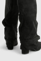 Slouch Boots with Low Heel & Pointed Toe – Women's Ruched Boots