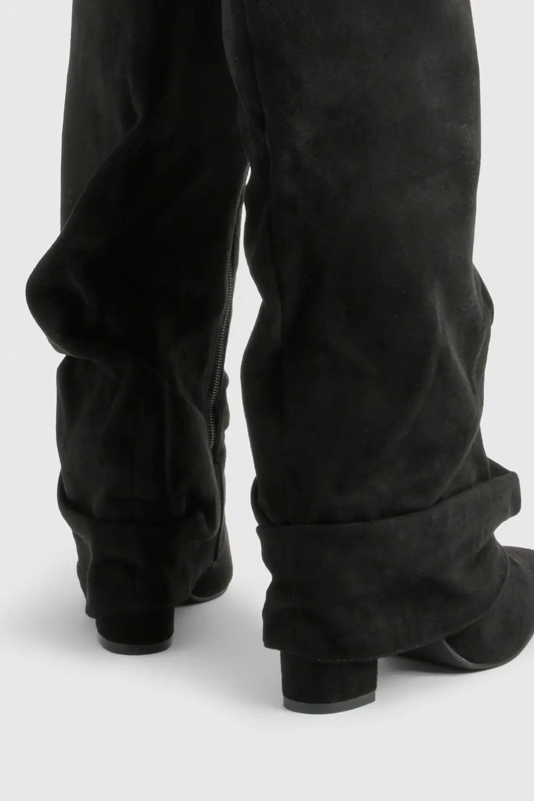 Slouch Boots with Low Heel & Pointed Toe – Women's Ruched Boots