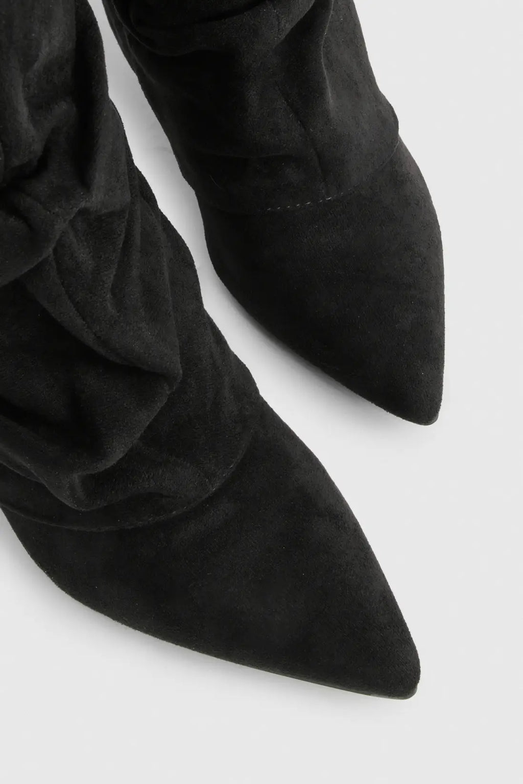Slouch Boots with Low Heel & Pointed Toe – Women's Ruched Boots