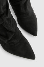 Slouch Boots with Low Heel & Pointed Toe – Women's Ruched Boots