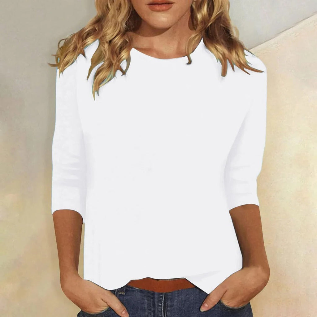 Crew Neck 3/4 Sleeve Relaxed Fit Casual Everyday Top