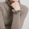 Women's Ribbed High-Neck Sweater with Ruffled Collar and Cuffs